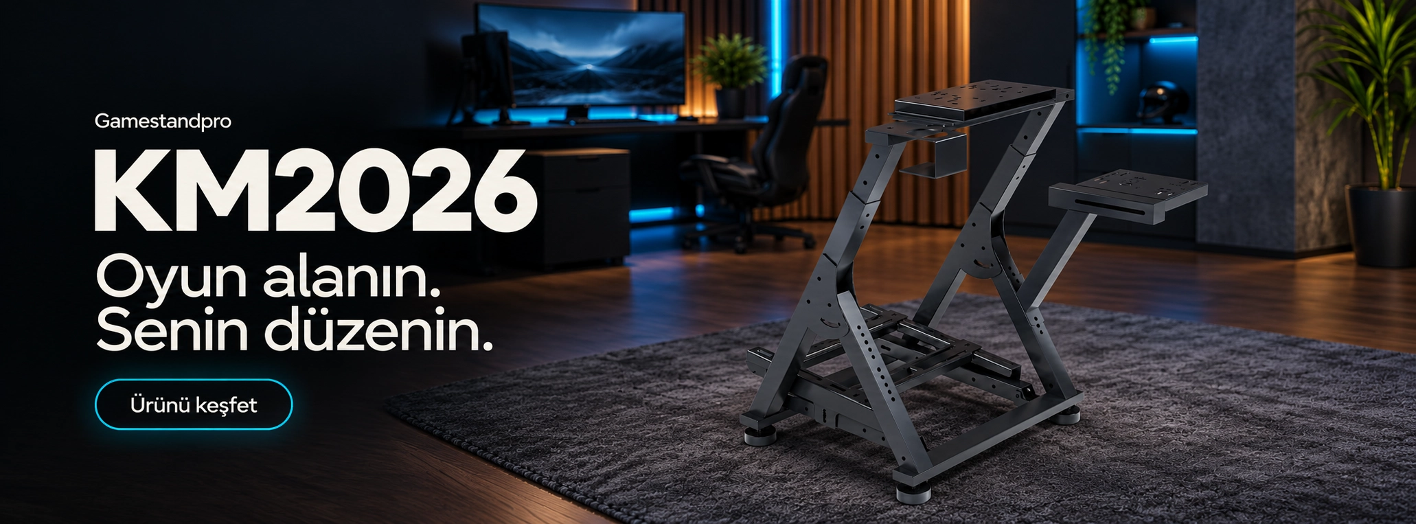 Gamestandpro KM2026 katlanabilir direksiyon standı, ev oyun odasında